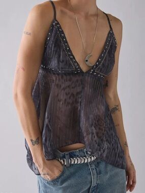 Urban Outfitters Sheer Asymmetrical Animal Print Cami